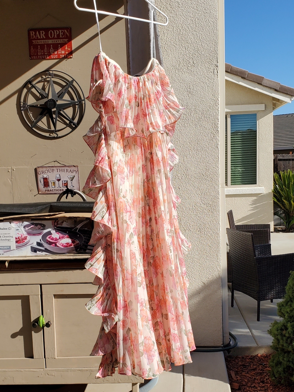 Lulu's Pink Floral Ruffle Maxi Dress